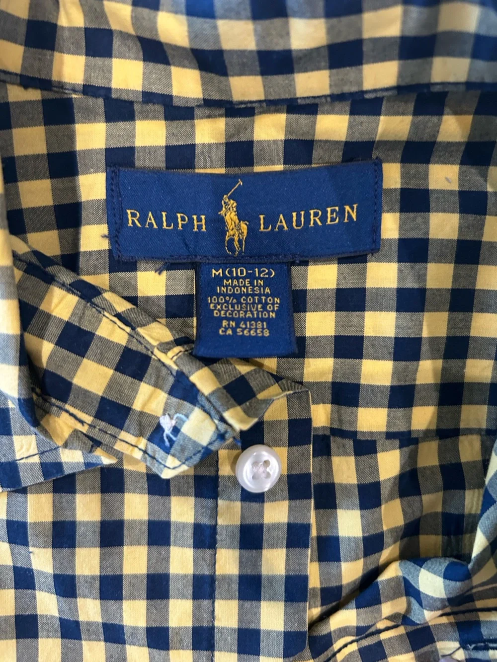 Ralph Lauren Yellow and Navy Gingham Button-Down Shirt